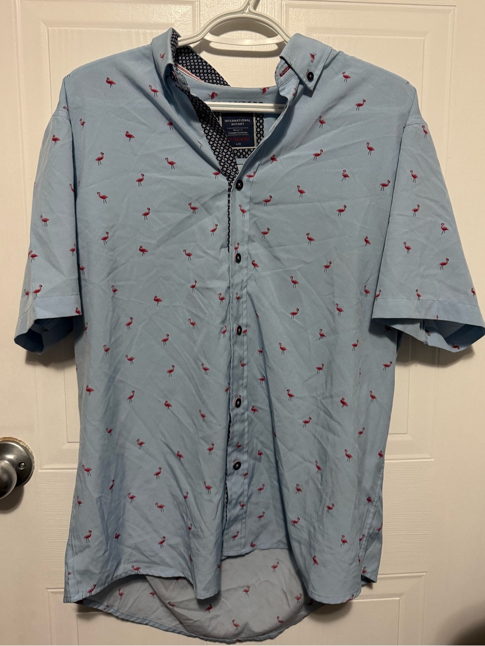 26 International Light Blue Short-Sleeve Flamingo Print Shirt